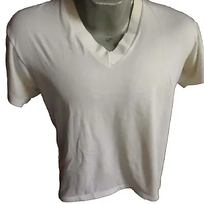 Large True Vintage 80s Sears Golden Blend Plain Blank White V-Neck T-Shirt • $24.30