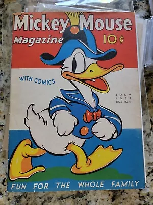 Mickey Mouse Magazine Vol 2 No 10 07/1937 1st Full Color Disney Donald Duck • $1000