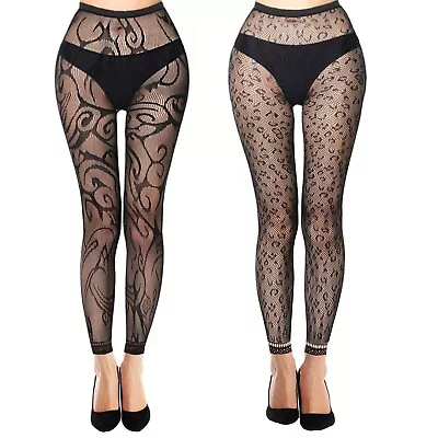 Womens Footless Tights Black Animal Zebra Tiger Leopard Patterned Fishnet Lace  • £4.79