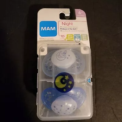 Mam Glows In The Dark Blue Stars Moon 6+ Months Pacifier Set Of 2 New • $4.54