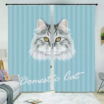 English Short Fat Cat 3D Curtain Blockout Photo Printing Curtains Drape Fabric • $211.89