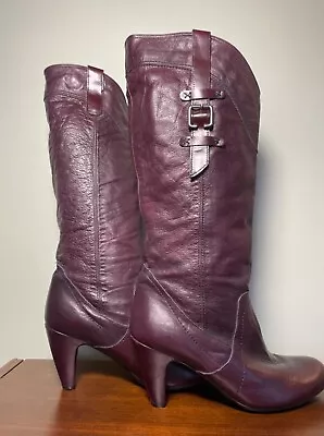 NWOB ALDO Wine Burgundy Maroon Genuine Leather Kitten Heel Boots Heel ~sz 40  • $60