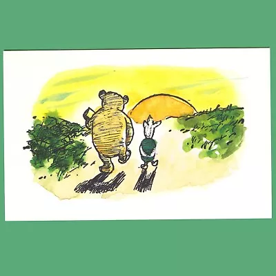 POSTCARD - Piglet And Winnie-The-Pooh Walking Off Into The Sunset • £0.99