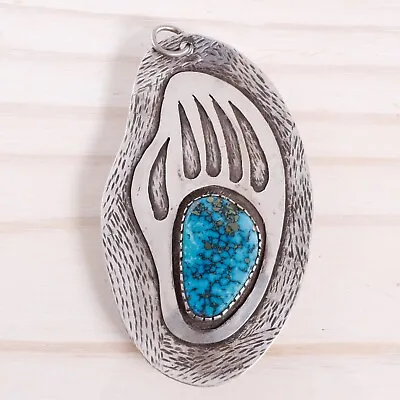 $399.50 • Buy Huge Pawn Ag Sterling Silver Morenci Pyrite Turquoise Bear Badger Paw Pendant