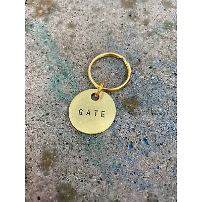 Gate Key Tag Gold Colored Brass Metal Label With Keyring Keychain Hand-Stamped • $9