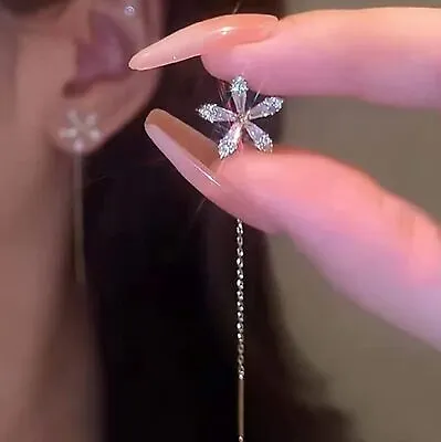£6.83 • Buy Shiny Diamond Flower Earrings,Crystal Flowers Tassel Chain Dangle Drop Earrings