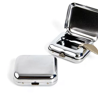 £3.73 • Buy Stainless Steel Square Pocket Ashtray Metal Tray With Lids Portable Ashtray^ Dz