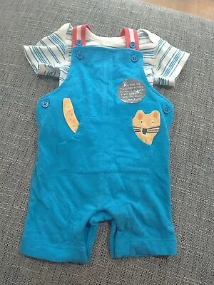 M&S Baby Boys Tiger Blue Short Dungarees Set Outfit 0-3 Months BNWT 💙 • £9.50