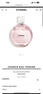 CHANEL Chance Eau Tendre Eau De Toilette Women's Spray Perfume 100ml Authentic • $170