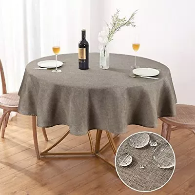 Linen Textured Tablecloth Round Table Cloths 60 Inch Water Resistant Spill-Pr... • $25.95