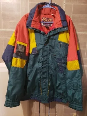 NEVICA Ski Jacket Sz 44 Men Green/Yellow/Red Full Zip Snowboard Coat 80s 90s EUC • $56.92