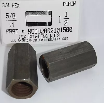 5/8-11 3/4 Hex X 1-1/2 Long Hex Coupling Nuts Steel Plain (20) • $19.50