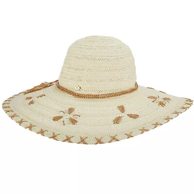 CSW307 Ladies Cappelli Natural Large Brim Paper Braid Hat With Raffia Trim OS • $11