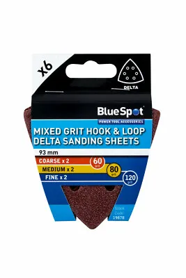 Delta Triangle Sanding Pad 6pk 93mm / 90mm Hook & Loop Velcro Sheet Mixed Grit • £2.25