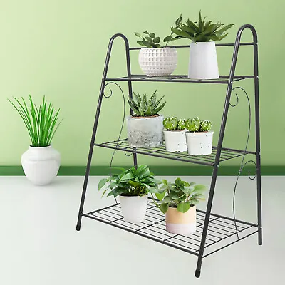 3 Tier Metal Plant Stand Outdoor Garden Flower Pot Shelf Step Display Rack  • £17