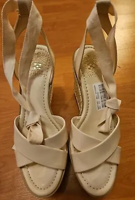 Vince Camuto Pharrah Ankle Tie Espadrille Leather Platform Wedges 9.5 DISPLAY   • $29.95