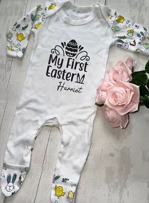 £12.99 • Buy Personalised First Easter Baby Sleepsuit Any Name My 1st Easter Babygrow