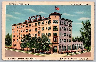 Miami Beach Florida Hotel Mayflower Downtown Streetview Linen UNP Postcard • $7.99