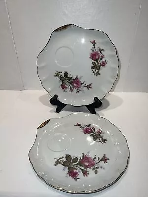 Vintage Lot 2 Moss Rose Luncheon Plate China Shell Shaped Indentation Gold Edge • $16.96