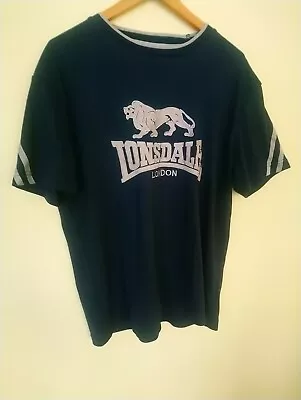 Vintage Lonsdale Sz M  (L - XL 120cm ) Blue Lion Embroidered Thick Tshirt • £24.18