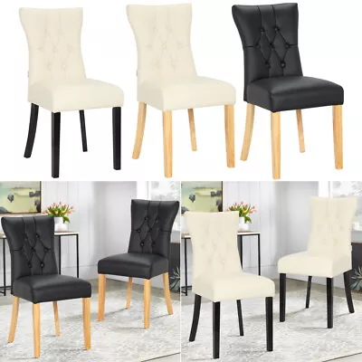 2/4PC PU Leather High Back Seat Kitchen Dining Room Restaurant Chairs Wood Legs • £203.95