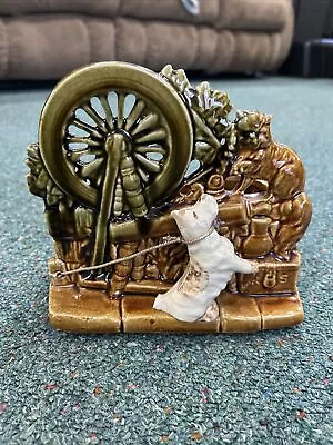 Vintage McCoy Planter Spinning Wheel Cat White Scottie Dog Brown Green USA • $29.99