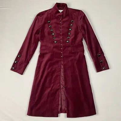 Newport News Velvet Coat Women 4 Red Military Gothic Steampunk Victorian Long • $54.56