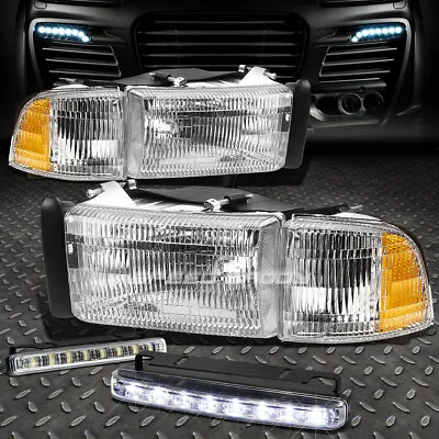 Chrome Housing Clear Headlight+corner+8 Led Grill Fog Light For 94-02 Dodge Ram • $66.88