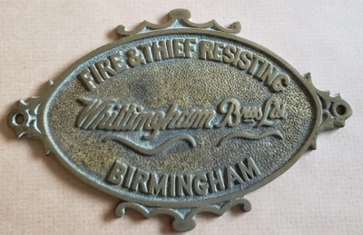 £9.99 • Buy Antique Large Fire & Thief Resisting Whittingham Bros. B'ham Safe Plaque Badge