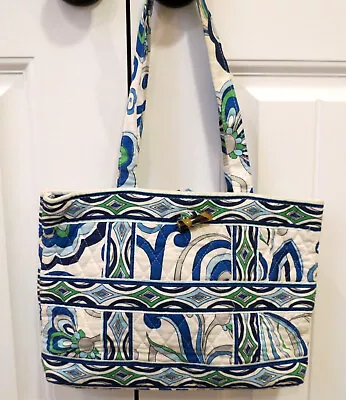 Vera Bradley Quilted Medium Shoulder Bag Purse Mediterranean Blue White Floral • $17