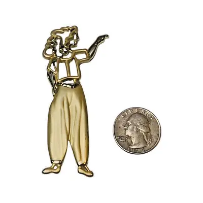 90s Y2K AJC Figural Woman Gold Brooch 3.25” Y2K Brushed Tone MC Hammer Pants • £36.19