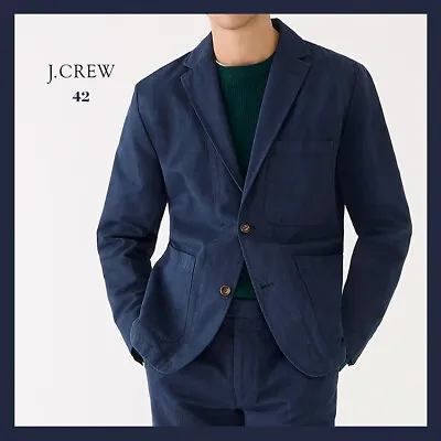 NWT - J. CREW Men's Garment-Dyed Cotton-Linen Chino Suit Jacket Navy Sz 42 • $79