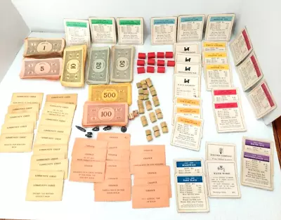 1935? Monopoly Game Money Wooden House Hotel Dice Set Replacement Pieces Vintage • $12.99