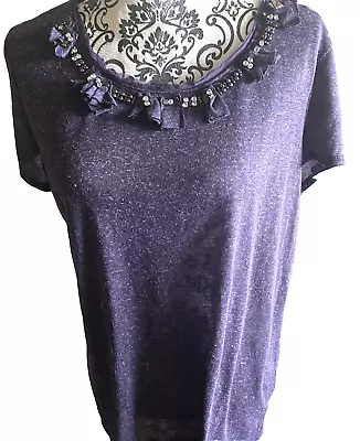 Simply Vera Wang XL Blouse X Large Purple Rhinestone Beaded Top Shirt Pretty • $12