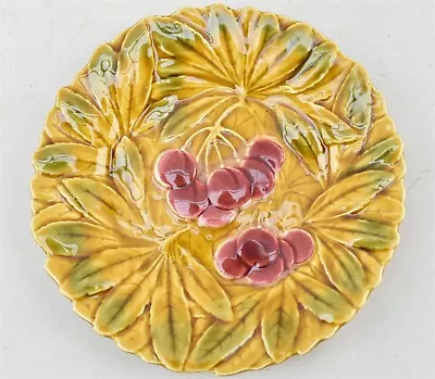 Majolica French Mustard Yellow Ceramic Plate With Cherries • $20