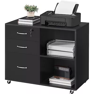 Black File Cabinet With Lock For Letter A4 Size3 Drawer Lateral Filing Cabi... • $145.36