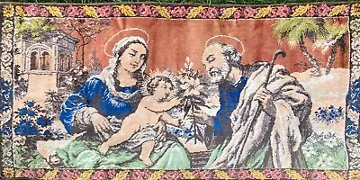 Vintage Italian Tapestry Holy Family Mary  Jesus Joseph Rug Wall Hanging 22 X41  • $19.60