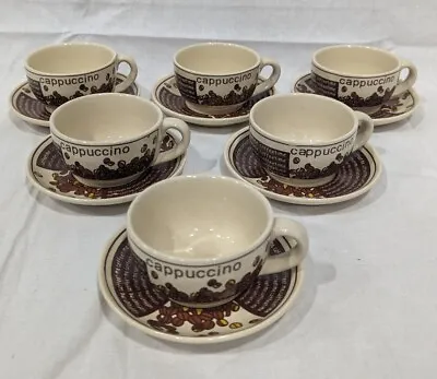 Set Of 6 Vintage Retro Cappuccino Coffee Cups & Saucers Brown • £25