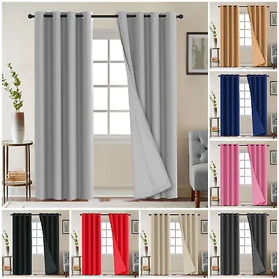 Insulated Heavy Thick Thermal Blackout Curtains Eyelet Ring Top Pair + Tie Backs • £25.99