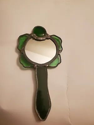 Vintage Stained Leaded Glass Hand Held Mirror Antique • $38