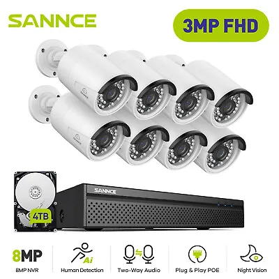 SANNCE 4K 8CH NVR 3MP POE Security Camera System Two Way Audio Human Detection • $272.99