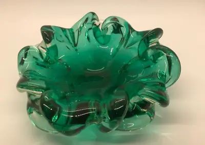 Vintage Murano Sommerso Art Glass Green Ashtray/Candy Bowl • $20