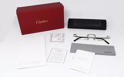 NOS VINTAGE EYEGLASSES CARTIER T8100573 RIMLESS SCREWS TITANIUM OVAL CHROME 51mm • $1099