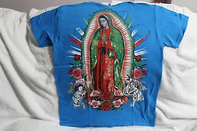 Virgen De Guadalupe Virgin Mary Flowers Cherub Rose T-shirt Turquoise • $11.27