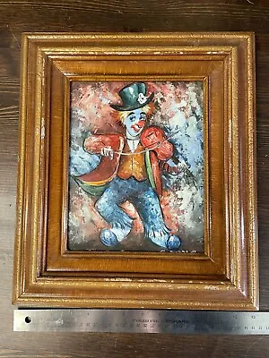 VTG Original Signed Clown Painting Folk Art Flower 8x10 Decor #3 Framed Fiddle • $49.49