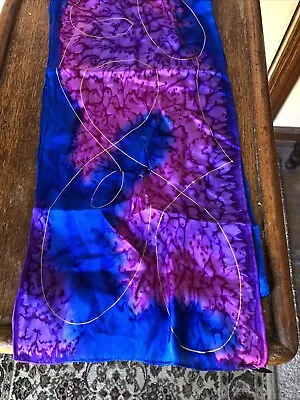 Vintage Hand Painted Silk Scarf Abstract Signed 54” By  9”Hand Rolled Jan Limos • $15