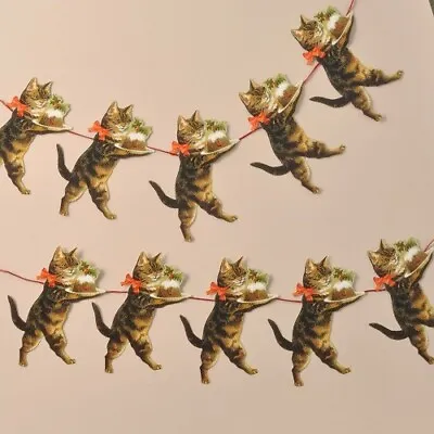 Tabby Cat Christmas Garland Victorian Style Festive Kitty Bunting Hanging Frieze • £12.99