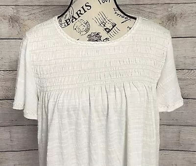 Max Studio Large Knit Blouse Smocked Bodice Cream • $15