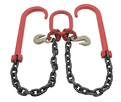 Tow G80 Recovery V Chain W/ 3/8  X 2' Legs 7100 Lbs Two 15  J-Hook & Grab Hook • $102.99