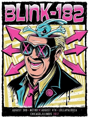$168 • Buy Blink 182 - 2017 Brandon Heart Poster Chicago, Lollapalooza, Metro